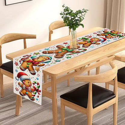 Ging erbread Man Christmas Table Runner 13x72 Polyester Red Green Victorian