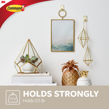 Command Small Metallic Hooks - Damage-Free Brass Wall Hooks with Adhesive Strips | 4 Hooks, 5 Strips, Holds Up to 0.5 lb