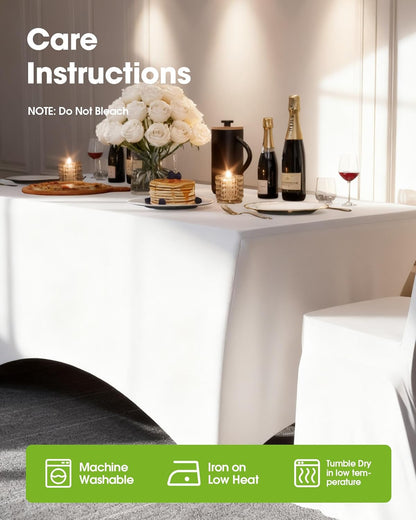 Pureegg Spandex Tablecloth 6ft - Fitted, Wrinkle-Free Stretch Cover for Rectangle Tables | 2 Pack, White