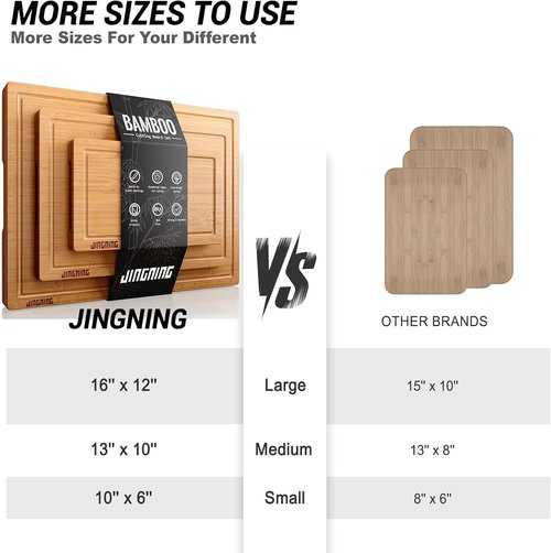 JINGNING Wooden Cutting Board Set of 3 - Anti-Cut Chopping Boards with Ruler | Small, Medium, Large