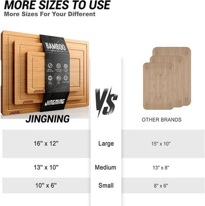 JINGNING Wooden Cutting Board Set of 3 - Anti-Cut Chopping Boards with Ruler | Small, Medium, Large