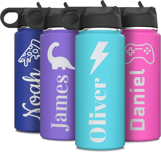 Skiennix Personalized Insulated Stainless Steel Water Bottle - Custom Engraved 18 oz for Kids & Teens