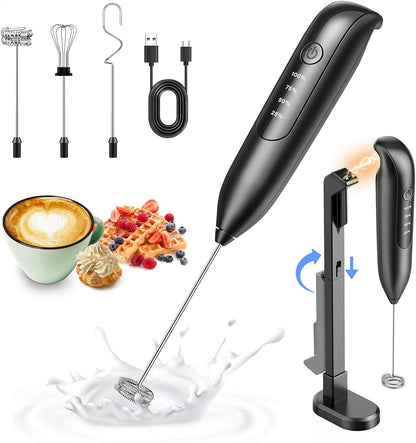 Skiennix Electric Milk Frother - Rechargeable 3-in-1 with LED Display & Wireless Charging | 3 Speeds, Stainless Steel Whisk, Bright Grey