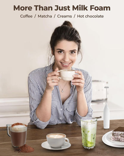 SimpleTaste Milk Frother - Handheld Electric Foam Maker for Cappuccino & Latte - Blizzard White