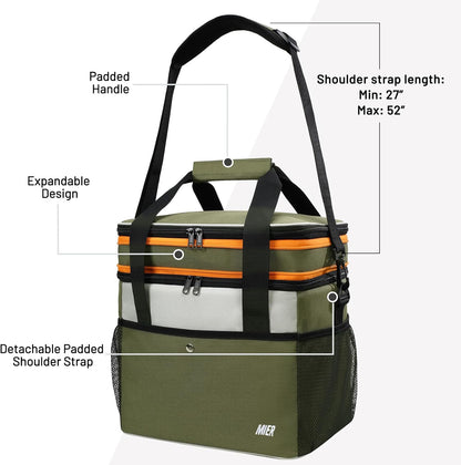 MIER Insulated Cooler Tote - Expandable 24L Lunch Bag for Work & Travel | Leakproof, Army Green