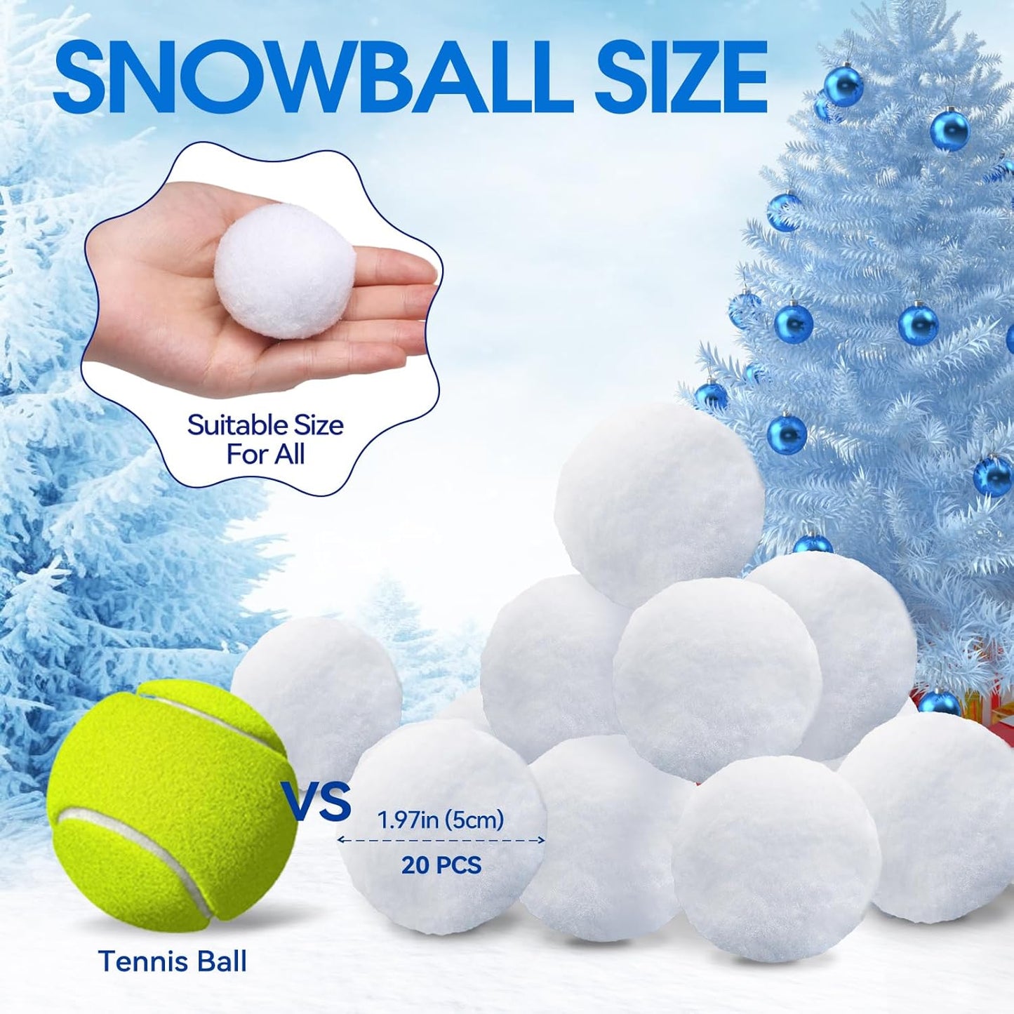 Skiennix Snow Toy Balls - 20 Pack Soft Plush Indoor Snow Fight Balls for Kids | Winter Fun & Christmas Decor
