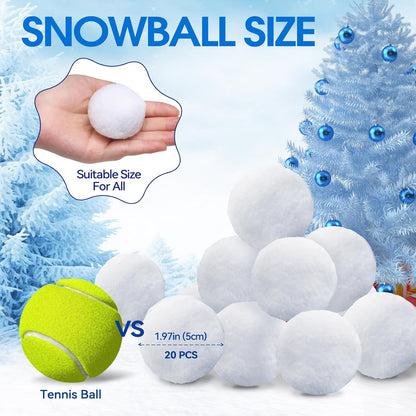 Skiennix Snow Toy Balls - 20 Pack Soft Plush Indoor Snow Fight Balls for Kids | Winter Fun & Christmas Decor