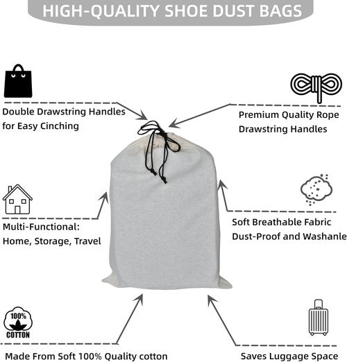 GONGKANGYUAN Shoe Bags for Travel - Flannel Single Pouch with Drawstring | 2 Pack for Men & Women