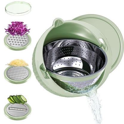 4-1 Colander with Mixing Bowl Set, Food Strainers and Colanders Set for Kitchen, Pasta Rice Strainer, Fruit and Veggie Washer, Salad Spinner, Kitchen Essentials Strainer Basket Bowl, Green