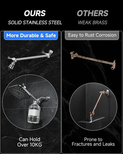 Veken 11.8" Rain Shower Head - Rectangular Stainless Steel Showerhead with Adjustable Arm & High Pressure | Chrome Finish