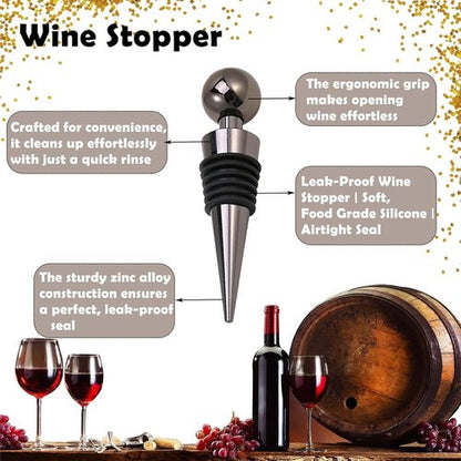 4-Pack Wine Stoppers, Stainless Steel Wine Bottle Stoppers with Silicone, Reusable Bottle Stooper, Beverage Stopper, Leak Proof Keep Fresh Suitable for Standard (Black)