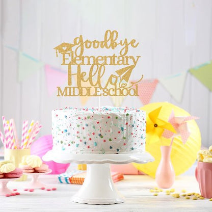 Goodbye Elementary Cake Topper by [Brand Name] - Celebrate 5th Grade Graduation | Gold Glitter Design