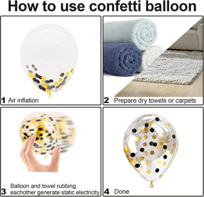 Bezente Black Gold Confetti Balloons - 12-Inch Helium Balloons for Weddings & Parties | 60 Pack