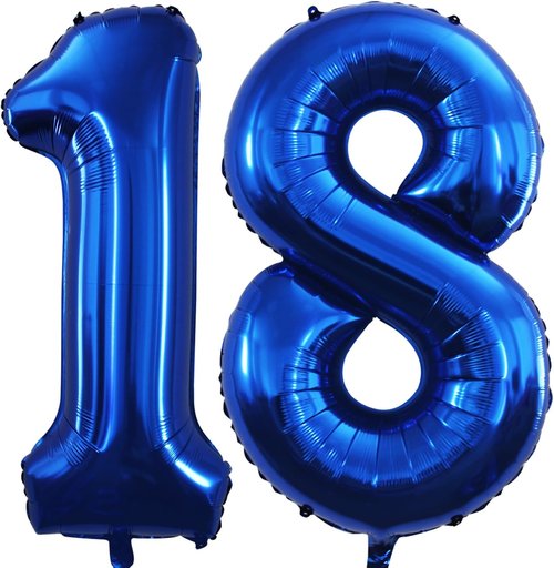 GOER Jumbo 18 Balloons - 42 Inch Foil Helium Decorations for 18th Birthday Party (Blue)