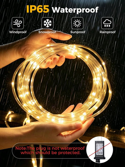 Skiennix Connectable Rope Lights - 66FT 200 LED Waterproof Tube Light | 8 Modes for Indoor/Outdoor Use, Warm White