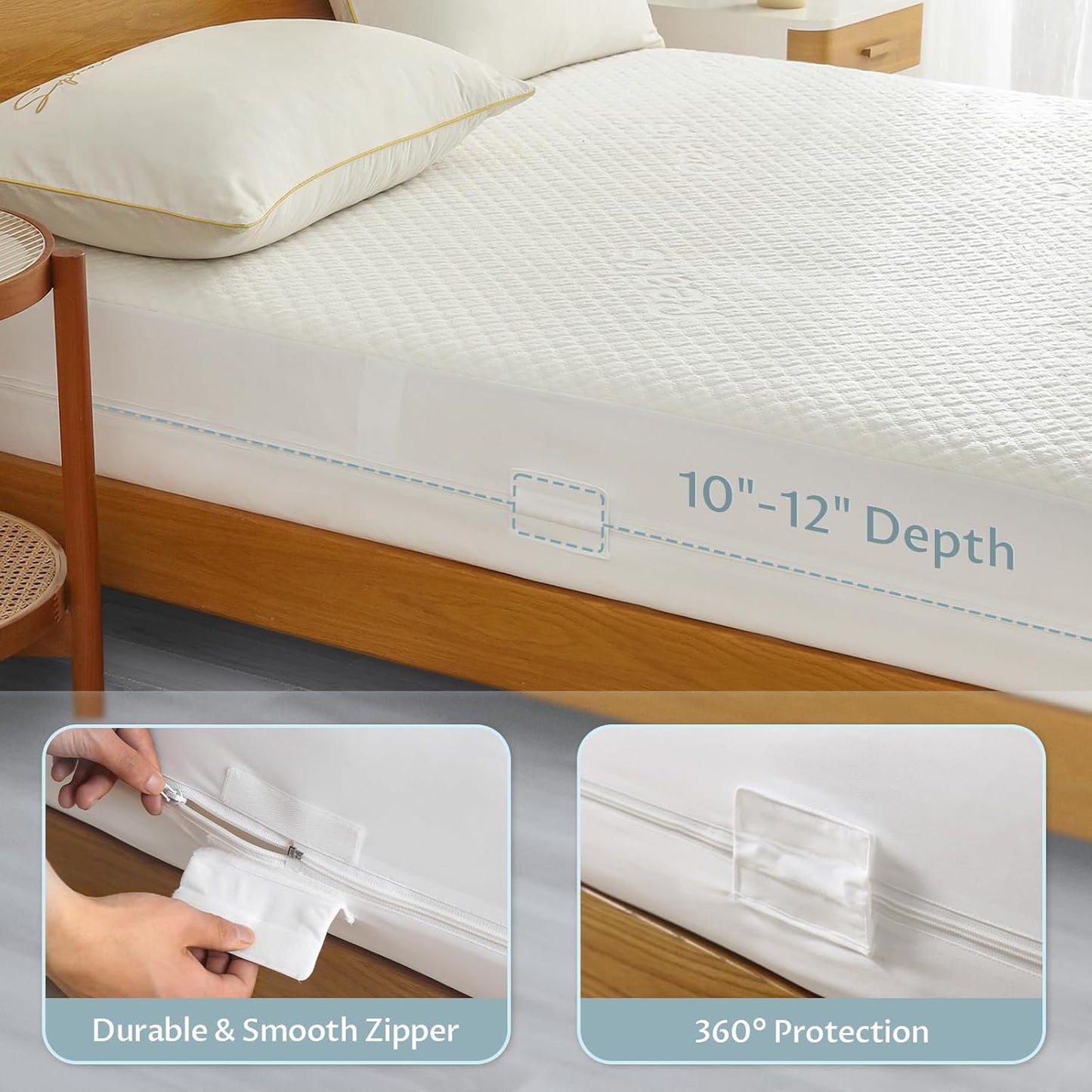 Regine Switzerland Queen Size Mattress Protector - 100% Waterproof Zippered Cover | Soft, Cooling & Noiseless Encasement for 10-12" Deep Mattresses
