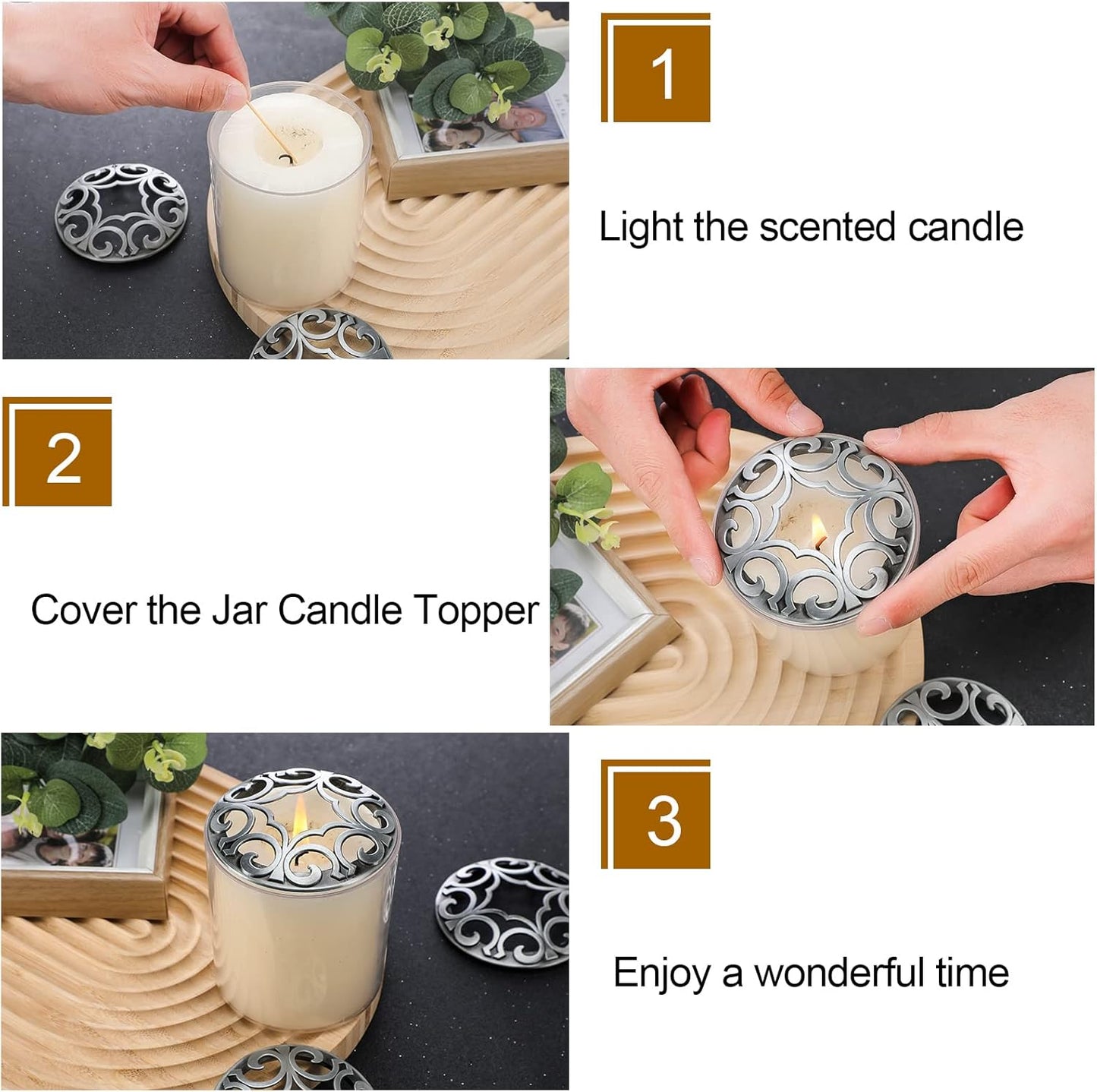 Shellwei Candle Toppers - 4 Pcs Silver Jar Lids for Even Burning | Perfect Gift for Women