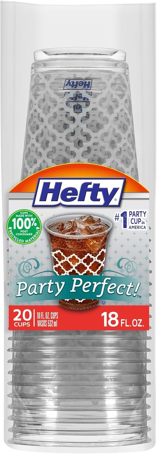 Hefty 18 Ounce Party Perfect Printed Clear Plastic Cups - 20 Count for Effortless Entertaining