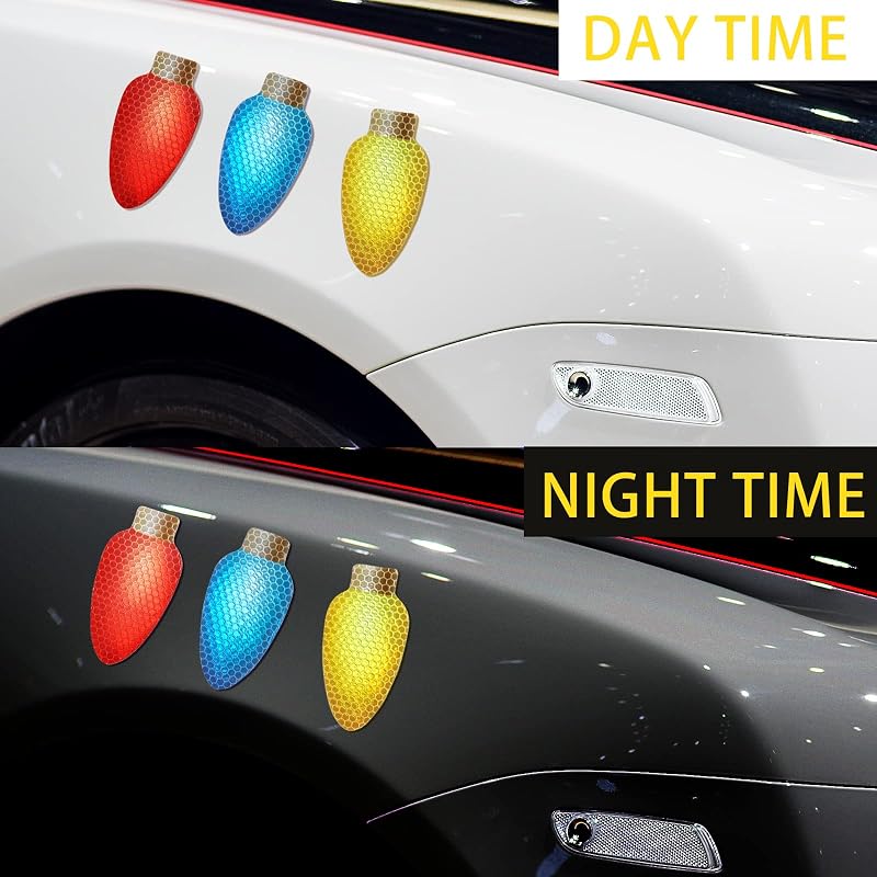 Reflective Christmas Car Magnets - 6 Light Magnets & 6 Wire Magnets for Cars & Fridges