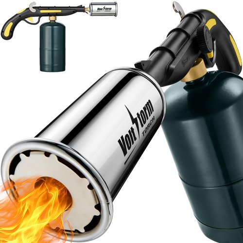 Cooking Torch Kitchen Blow Torch Flamethrower, Grill Gun Propane Torch Flame Thrower Gun with High Output, Adjustable Flame, Food Sous Vide Culinary Torch for Searing Steaks Lighting Campfires(Yellow)
