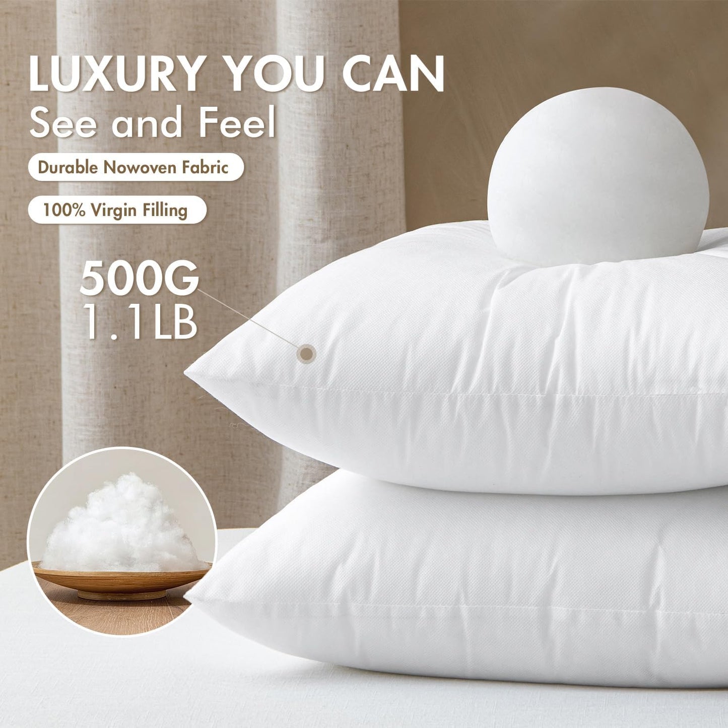MIULEE Throw Pillow Inserts - Set of 2, 18x18 Inches, 100% Virgin Filling for Couch & Sofa