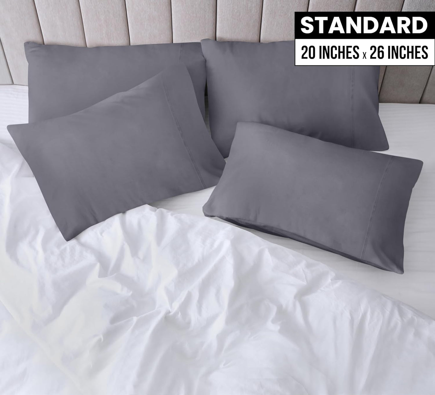 Utopia Bedding Standard Pillow Cases - 8 Pack Soft Brushed Microfiber | Fade Resistant 20 x 26 Inches (Grey)