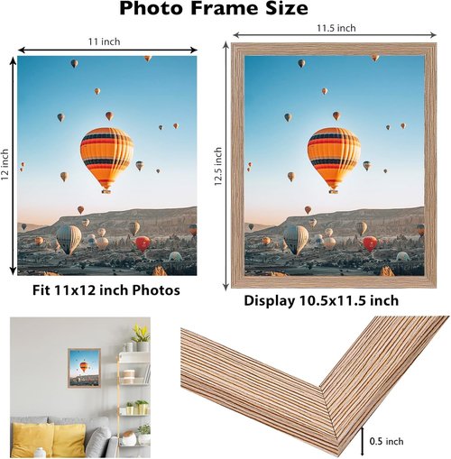 JCJMY 11x12 Rustic Brown Picture Frame - Versatile Wall Mounting & Tabletop Display with Shatter-Resistant Plexiglass