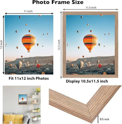JCJMY 11x12 Rustic Brown Picture Frame - Versatile Wall Mounting & Tabletop Display with Shatter-Resistant Plexiglass