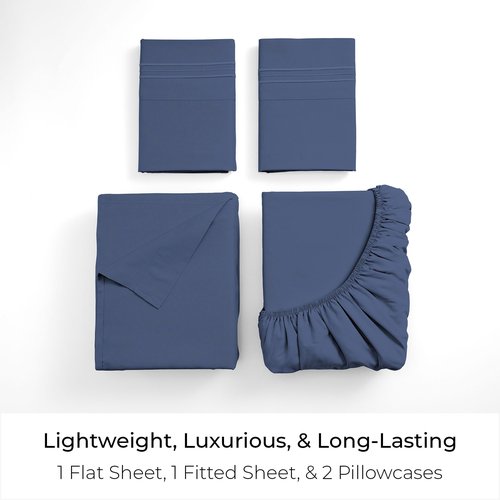 Mellanni Full Sheets Set - 4 PC Iconic Collection Bedding - Hotel Luxury, Extra Soft, Cooling Bed Sheets - Wrinkle, Fade, Stain Resistant (Full, Blue Nova)