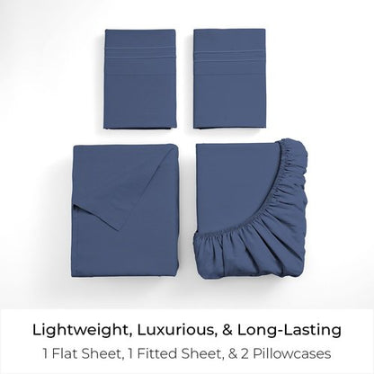 Mellanni Full Sheets Set - 4 PC Iconic Collection Bedding - Hotel Luxury, Extra Soft, Cooling Bed Sheets - Wrinkle, Fade, Stain Resistant (Full, Blue Nova)