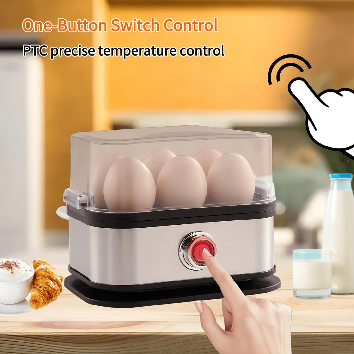 Rapid Egg Cooker - Electric Stainless Steel 6-Egg Capacity | Soft, Medium & Hard Boiled, Auto Shut-Off