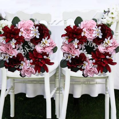 Skiennix Artificial Flower Candle Rings - 6-Inch Rose Floral Wreaths with Butterflies for Wedding Centerpieces | Burgundy & Pink (Set of 2)