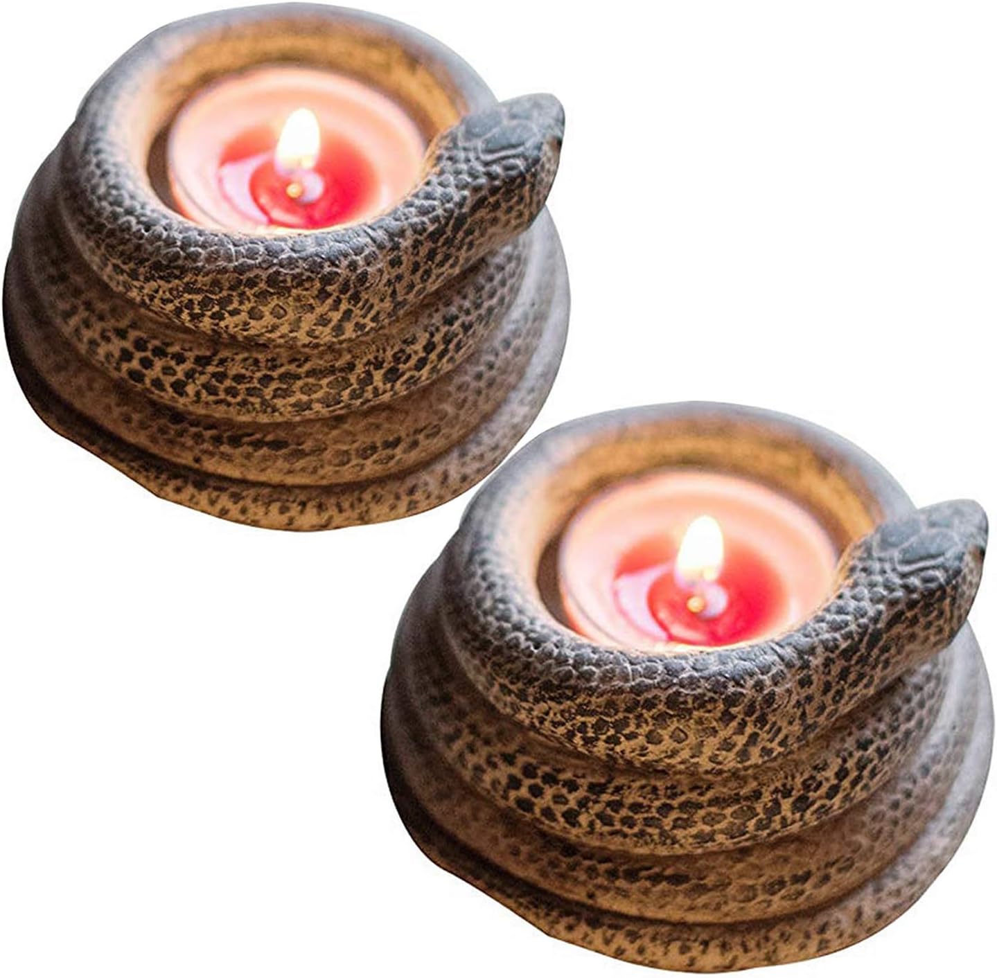 Skiennix Coiled Snake Candlestick Holder - Elegant Resin Tealight Candleholder | 2-Piece Serpent Sculpture Set for Home Décor