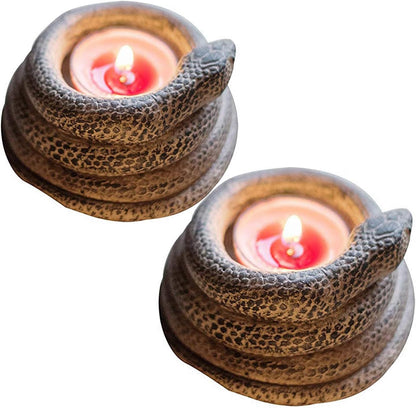 Skiennix Coiled Snake Candlestick Holder - Elegant Resin Tealight Candleholder | 2-Piece Serpent Sculpture Set for Home Décor