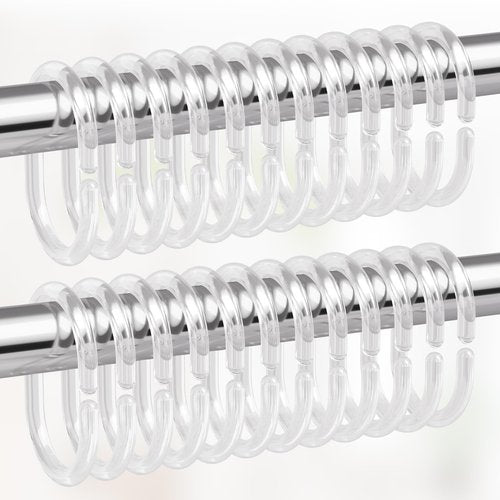 Amazer Plastic Shower Curtain Rings, Shower Curtain Hooks, 24 Pcs C Shaped Shower Hooks for Shower Curtain, Clear Shower Curtain Hooks for Bathroom