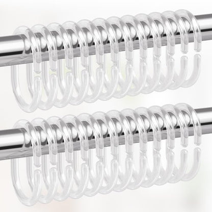 Amazer Plastic Shower Curtain Rings, Shower Curtain Hooks, 24 Pcs C Shaped Shower Hooks for Shower Curtain, Clear Shower Curtain Hooks for Bathroom
