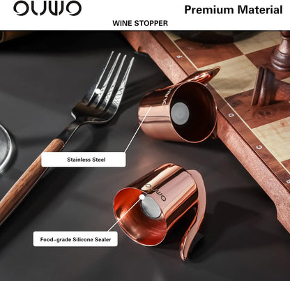 Stainless Steel Wine Bottle Stoppers - Plug with Silicone Toppers - Reusable, Leak-Proof, Keeps Wine Fresh Accessories - RoseGold 6 Pack
