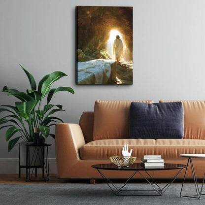 Jesus Canvas Wall Art - Resurrected Savior Leaves the Tomb | 12x16 Inch Christian Decor