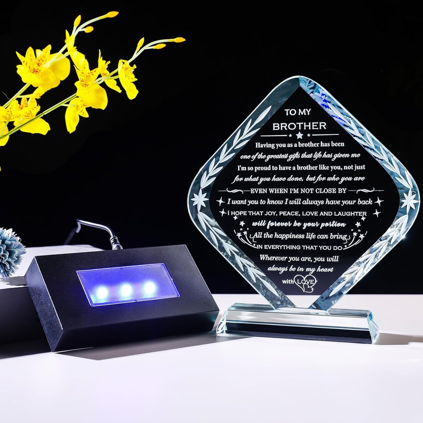 Skiennix Laser Engraved Crystal Keepsake - Meaningful Gifts for Brother | Unique Birthday & Holiday Present
