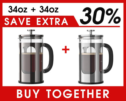 Veken French Press - 34oz Dark Pewter & Silver - Premium Coffee Maker for Rich Flavor