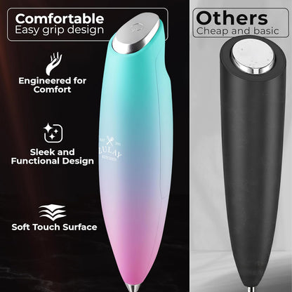 Zulay Kitchen Tornado Triple Whisk Milk Frother - Handheld Foam Maker for Coffee & Lattes - Rose Pink with 4 Duracell Batteries