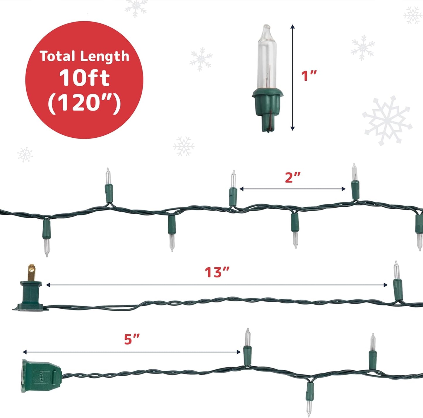 PREXTEX Clear Christmas Tree Lights - 10 ft Warm White String Lights for Indoor/Outdoor Decor | 50 Count