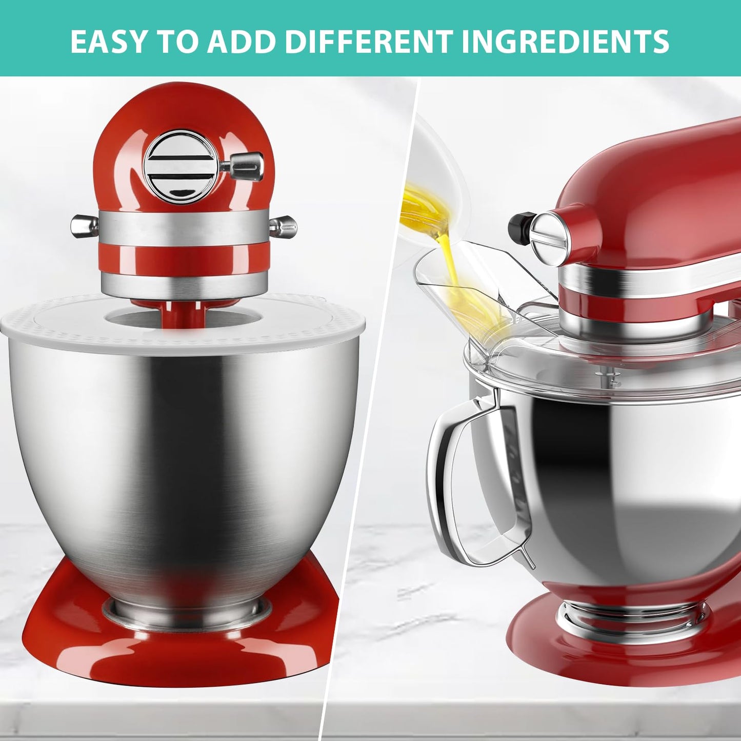 Pouring Shield and Mixer Bowl Cover Compatible with Kitchenaid 4.5-5QT Bowl-Lift Stand Mixers, Splatter Guard Lids for Stainless Steel Mixer Bowl to Prevent Spilling