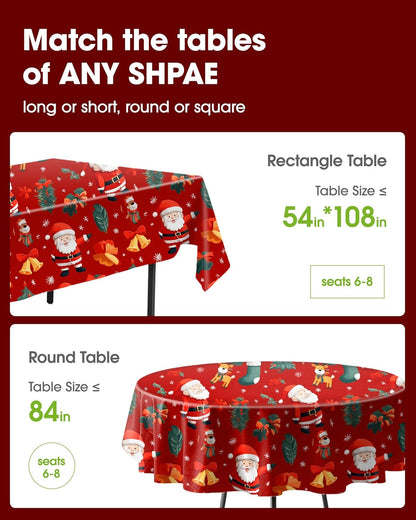 Pureegg Disposable Tablecloths - 10 Pack, 54 x 108 Inch, Sturdy & Leakproof for Christmas Parties - Red