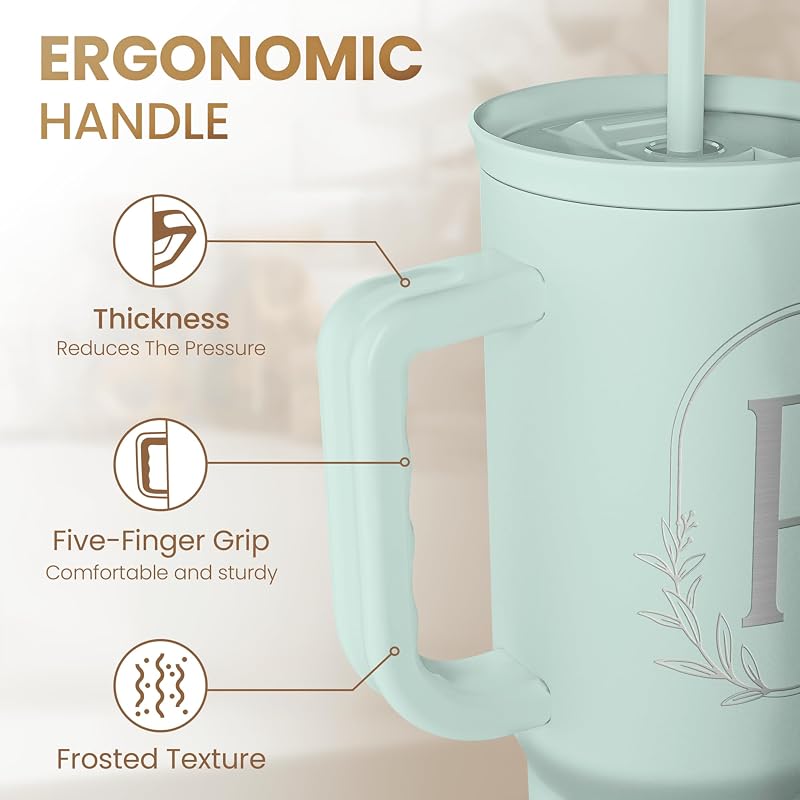 Personalized Monogram Tumbler with Handle - 40oz (Letter P) Insulated Travel Cup
