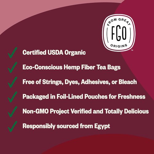 FGO Organic Hibiscus Tea - Caffeine-Free Eco-Conscious Tea Bags | 100 Count Pack