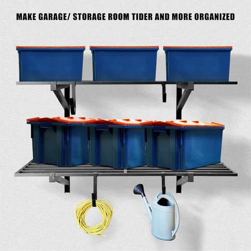 Heavy Duty Garage Wall Shelving by [Brand Name] - 2 Pack 2' x 4' Wall Mount Storage Rack | Holds 200 lbs Each, Black