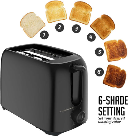 OVENTE Electric Toaster - 6-Shade Browning Selector, Compact Design, Removable Crumb Tray, 700W Power