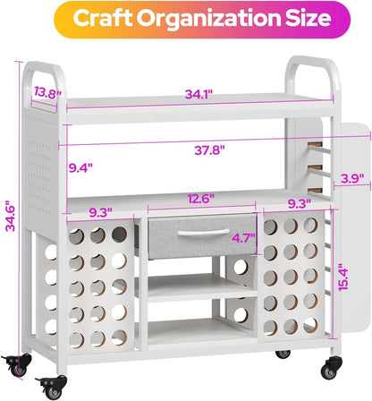 Skiennix Craft Organization Cart - Rolling Storage Table with Vinyl Roll Holder & Drawer | Large, Versatile Design