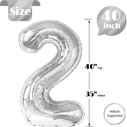 Silver 2 Balloon - 40 Inch Number 2 Birthday Decoration | Perfect for Second Birthday Parties